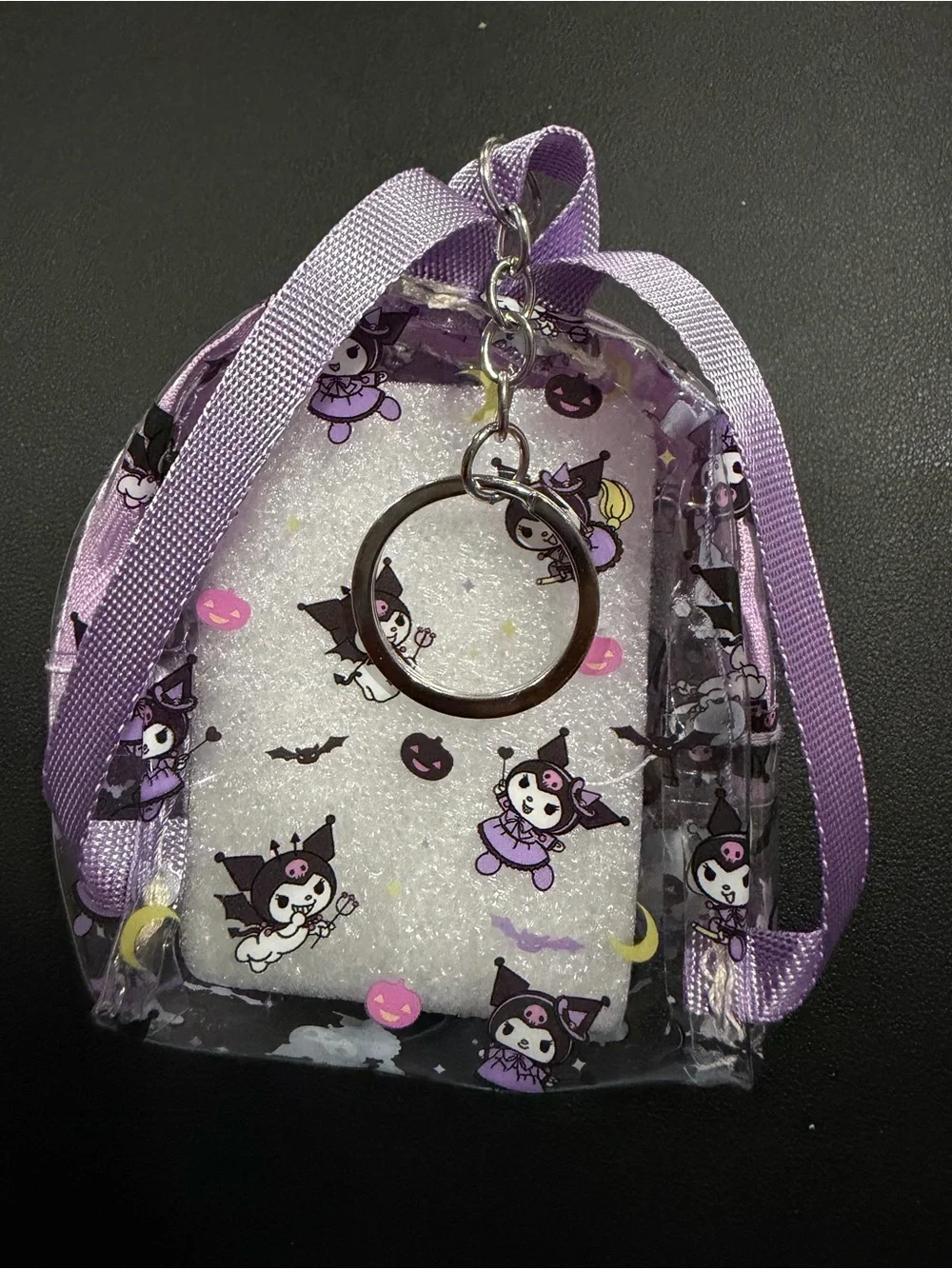 Sanrio Purple Clear Mini Backpack Coin Purse with Character Print key chain